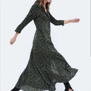 Zara Green Leopard Print Maxi Dress